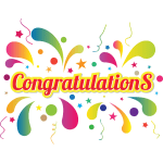 Colorful congratulations graphic with confetti and stars