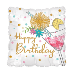 Birthday balloon with confetti dots and cocktail illustration