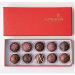Box of assorted chocolate truffles in a red gift box