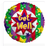 Round multicolor foil balloon with "Get Well" text
