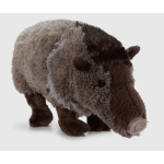 Plush boar toy standing on a white background