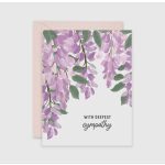 Sympathy card with purple floral illustration and text