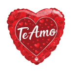 Heart-shaped red foil balloon with "Te Amo" text