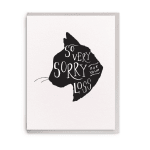 Sympathy card with a black silhouette and the words "So very sorry for your loss"