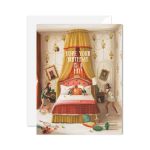 Birthday card with a bedroom scene and the text "Hope your birthday is a hit!"