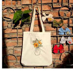 Daisy Vase Embroidery Canvas Tote Bag