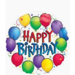 Birthday graphic with colorful balloons and large "Happy Birthday" text