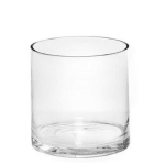 Clear glass cylinder vase on a white background