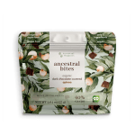 Package of dark chocolate covered quinoa bites with leafy print