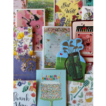 Assorted greeting cards with floral and birthday designs