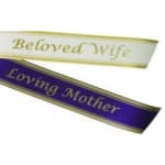 Two memorial ribbons reading Beloved Wife and Loving Mother