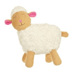Plush sheep toy with white body and pink ears