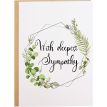 Sympathy card with a leafy wreath and the words "With deepest Sympathy"