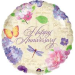 Round floral balloon with "Happy Anniversary" text and butterflies