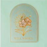 Mint-green well wishes card with gold floral embossing