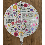 Round Mother's Day foil balloon with colorful flower graphics and text