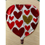 Heart-patterned foil balloon with the word LOVE
