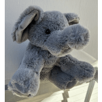 Gray plush elephant toy with large ears and a fuzzy trunk