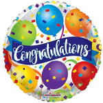 Round foil balloon with colorful balloons and the word Congratulations