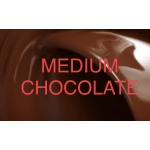 Close-up of melted chocolate with the words "MEDIUM CHOCOLATE" overlaid