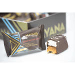 Wrapped chocolate candy bar with a bitten piece beside it