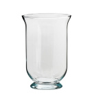 Clear glass vase with a flared rim and pedestal base