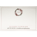 Minimal floral logo card with pink flowers and the text BFB