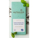 Mint chocolate bar in a turquoise wrapper with mint leaves