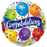 Round congratulations balloon with colorful confetti and balloons