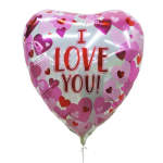 Heart-shaped balloon with "I LOVE YOU!" text and pink heart pattern