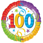 Round rainbow balloon with the number 100 and stars