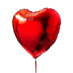 Red heart-shaped foil balloon with a ribbon tail