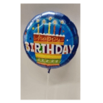 Round birthday balloon with a cake and candles design