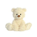 Cream teddy bear plush toy sitting on a white background