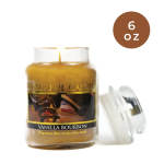 Vanilla bourbon candle in a glass jar with a lid