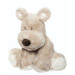 Plush teddy bear with beige fur and white paws