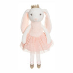 Plush bunny wearing a pink dress and gold crown