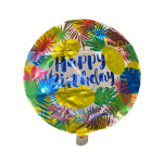 Round birthday balloon with colorful tropical leaf pattern