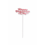 Red glitter Happy Valentine’s Day pick on a white stick
