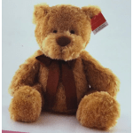 Brown teddy bear with a ribbon around its neck