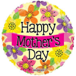 Round Mother's Day balloon with colorful flowers and text