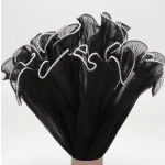 Black fan-shaped bouquet with white beaded trim