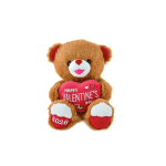 Teddy bear holding a red heart with Valentine's Day text