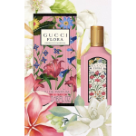 Gucci Flora perfume box and pink bottle with floral artwork