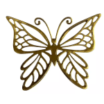 Gold butterfly-shaped decorative metal piece on a white background