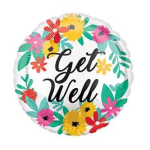 Round floral balloon with "Get Well" text