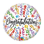 Round balloon with colorful confetti and the word Congratulations