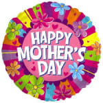 Round Mother's Day balloon with colorful flowers and bold text