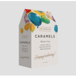 Box of McCrea's caramels with colorful balloon graphics