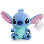 Blue Stitch plush toy with pink ears on a white background